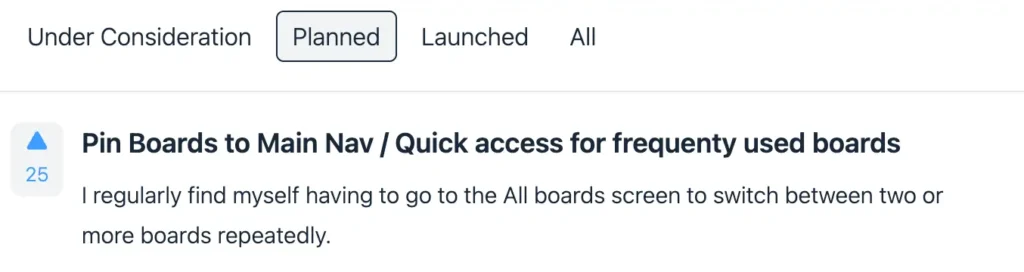 Pin/Favourite Board feature request on FluentBoards roadmap
